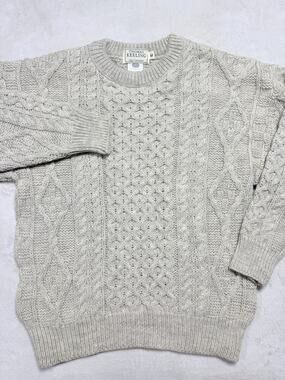 Thomas Keeling Pure New Wool Sweater Mens Medium Aran Cable Fisherman Scotland